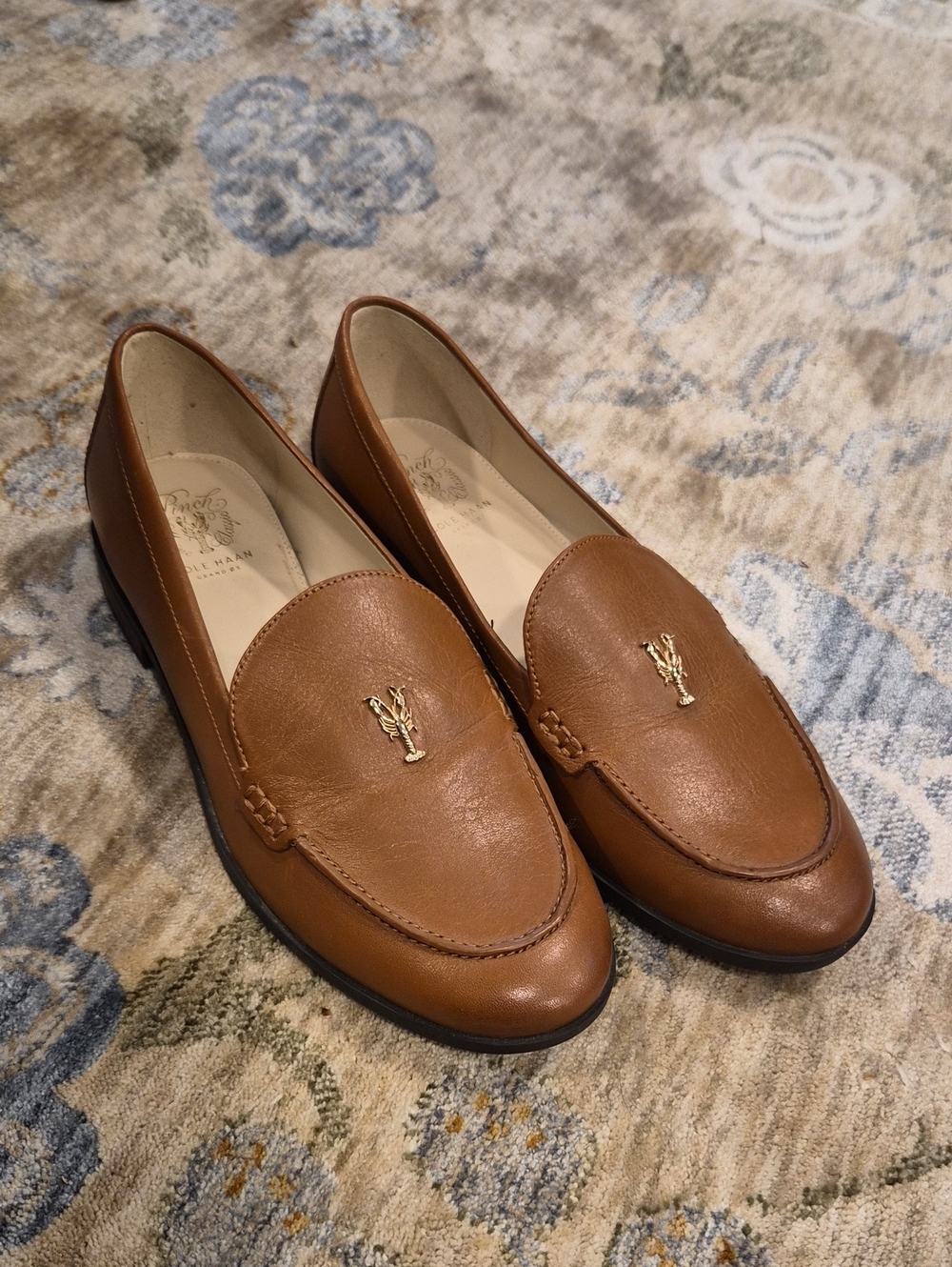 Cole Haan Tan Leather Women's Loafers with Gold Lobster Detail